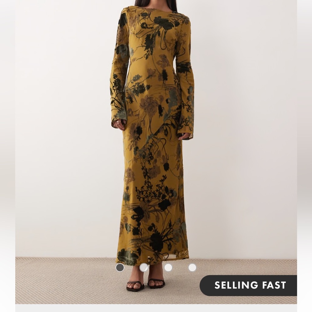 ASOS DESIGN long sleeve devore maxi dress in green floral NWT